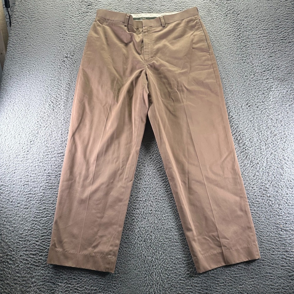 L.L.Bean Pant Mens 35x30 Brown Cotton Khakis Straight Workwear Travel Utility‎